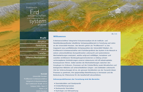 Umsetzung in WordPress -- Profilbereich Earthscience